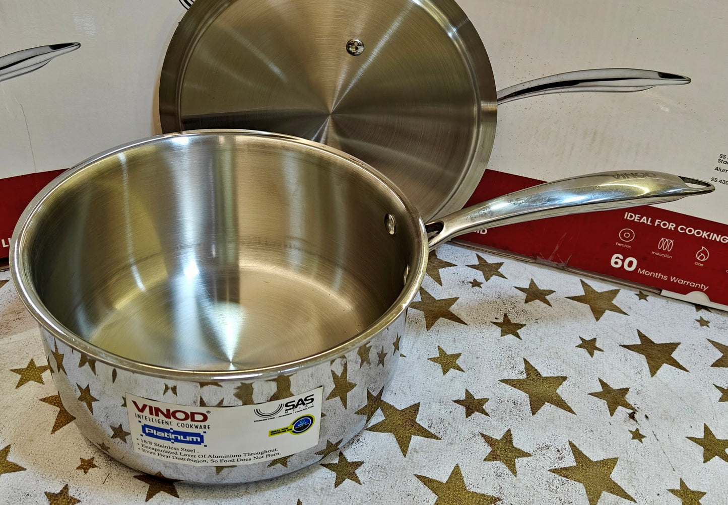 Vinod stainless steel Triply saucepan with lid