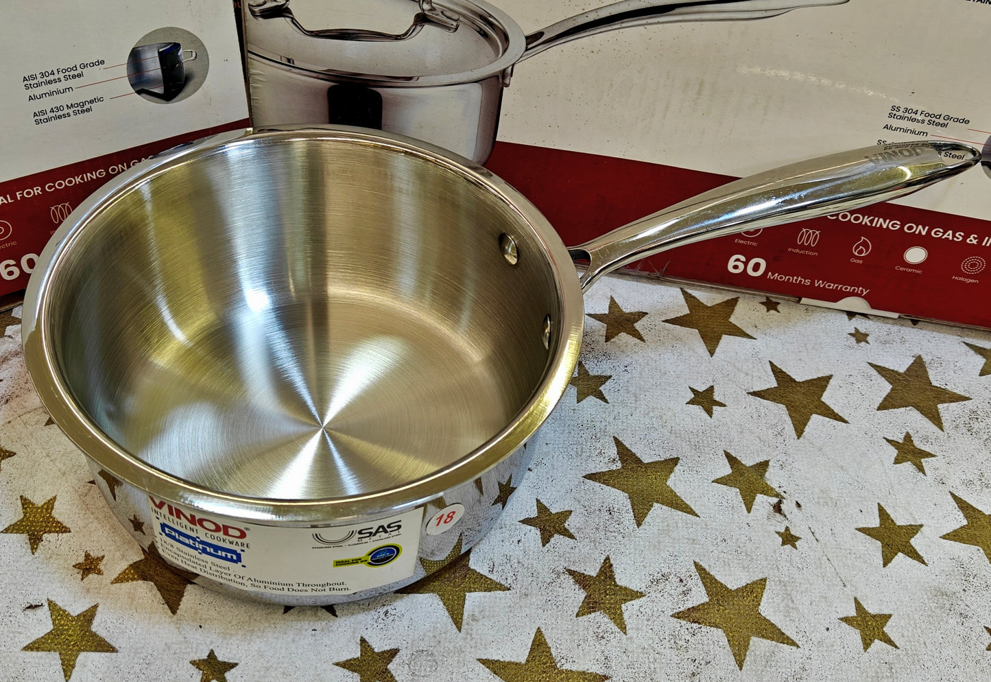Vinod stainless steel Triply saucepan with lid