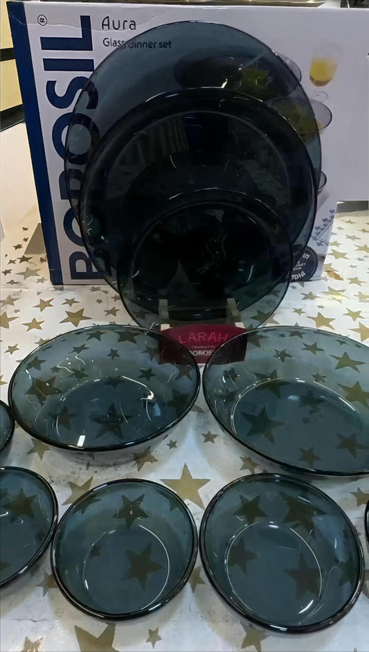 Borosil Auro grey colored glass dinner set
