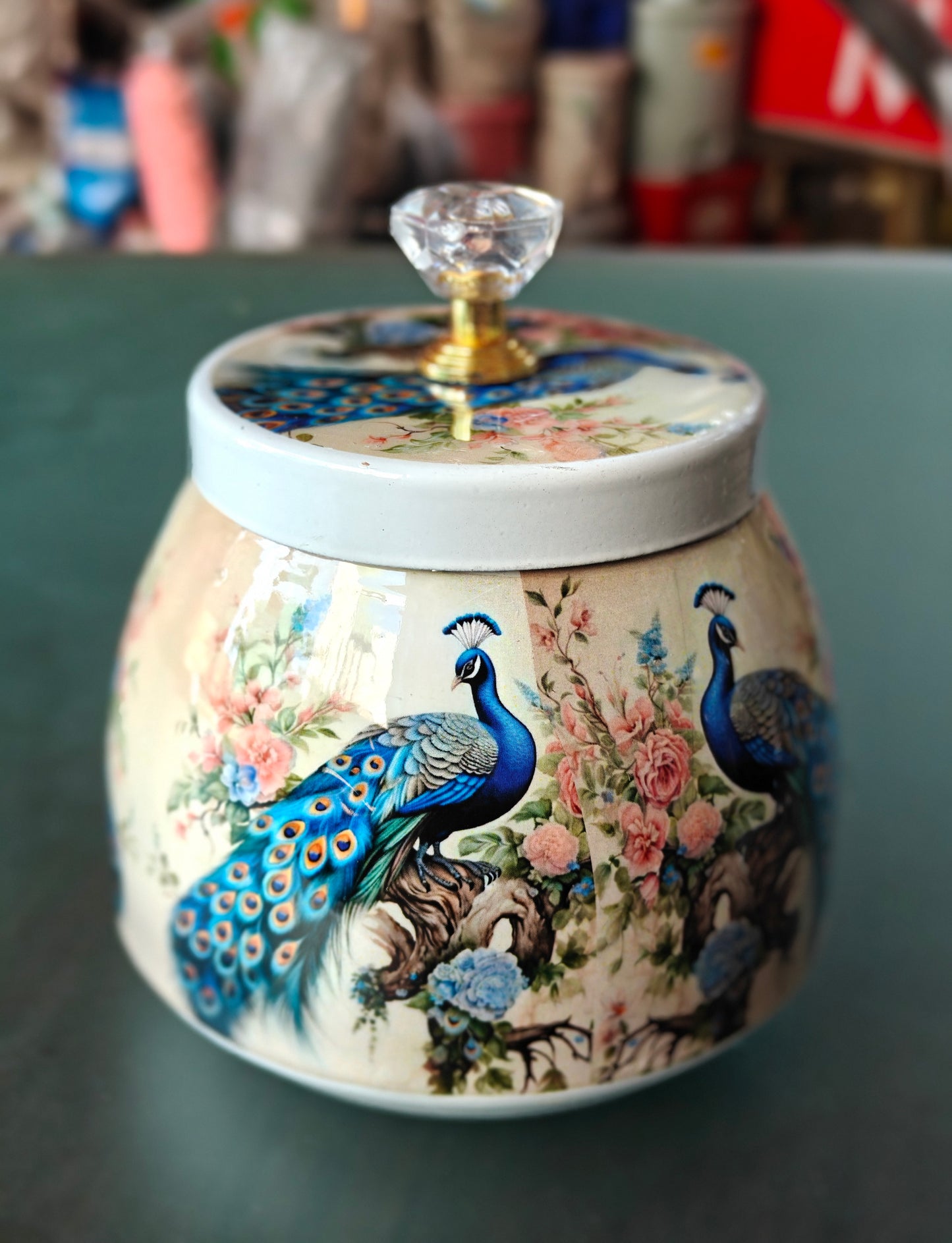Peacock metal jar beautified with resin art(10 pc set).