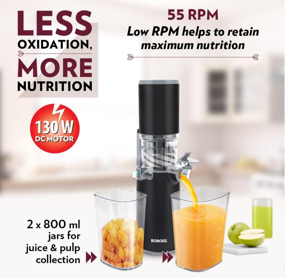 Borosil Easy Juice Cold Press Slow Juicer - 130watt