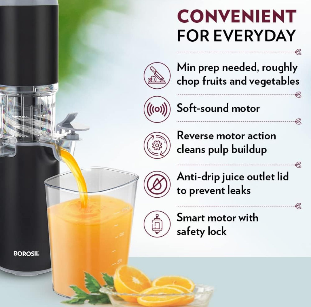 Borosil Easy Juice Cold Press Slow Juicer - 130watt