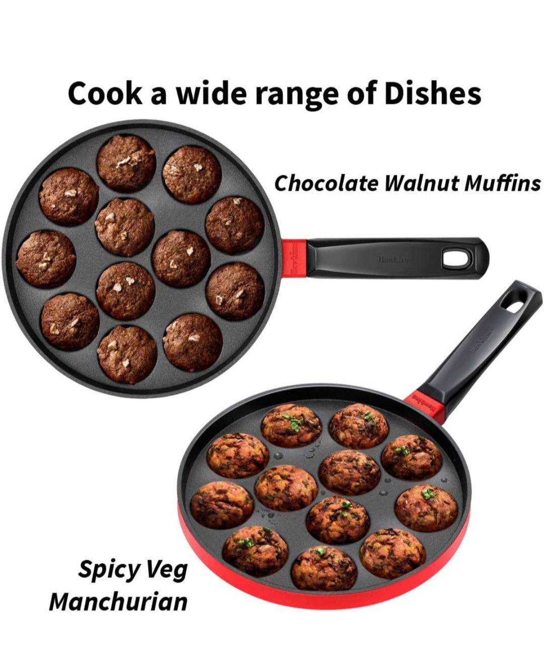 Hawkins Nonstick Appe Pan with Glass Lid, 12 Cups, Diameter 22 cm, Black , Cast Aluminium, Red