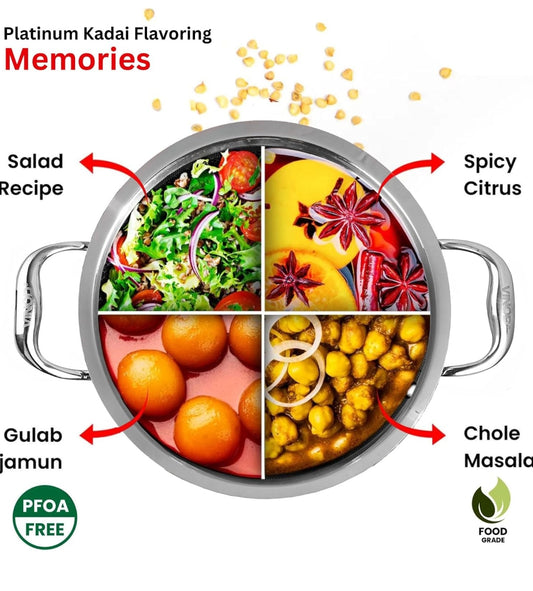 Vinod Platinum Triply Stainless Steel Extra Deep Kadai with Stainless Steel Lid(Induction and Gas Stove Friendly)
