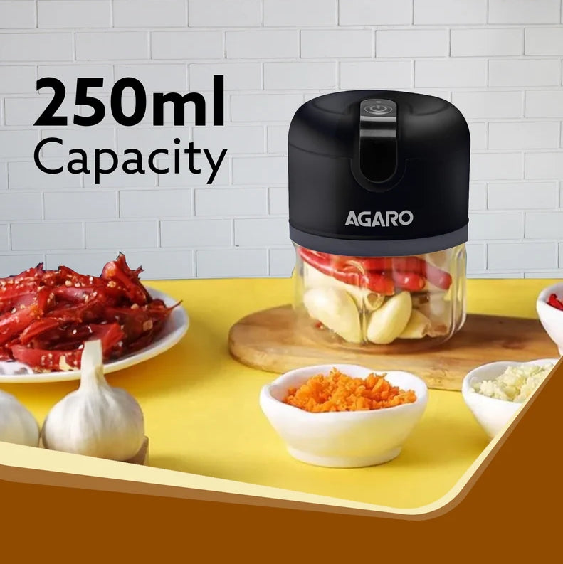 Agaro Elite Rechargeable Mini Electric Chopper, 250 Ml, Black