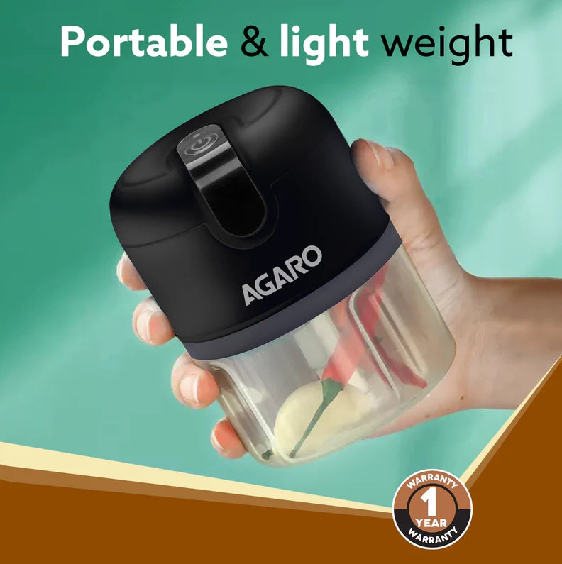 Agaro Elite Rechargeable Mini Electric Chopper, 250 Ml, Black
