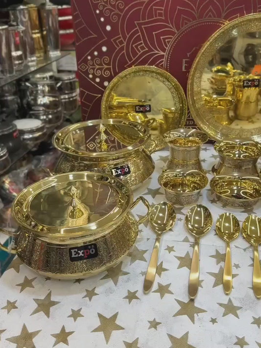 Expo 63pc pure brass dinner set with etching work