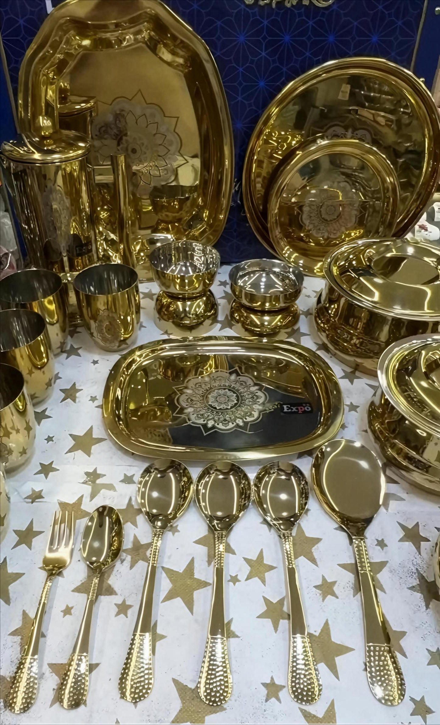 Expo 64pc PVD gold platted on stainless steel dinner set