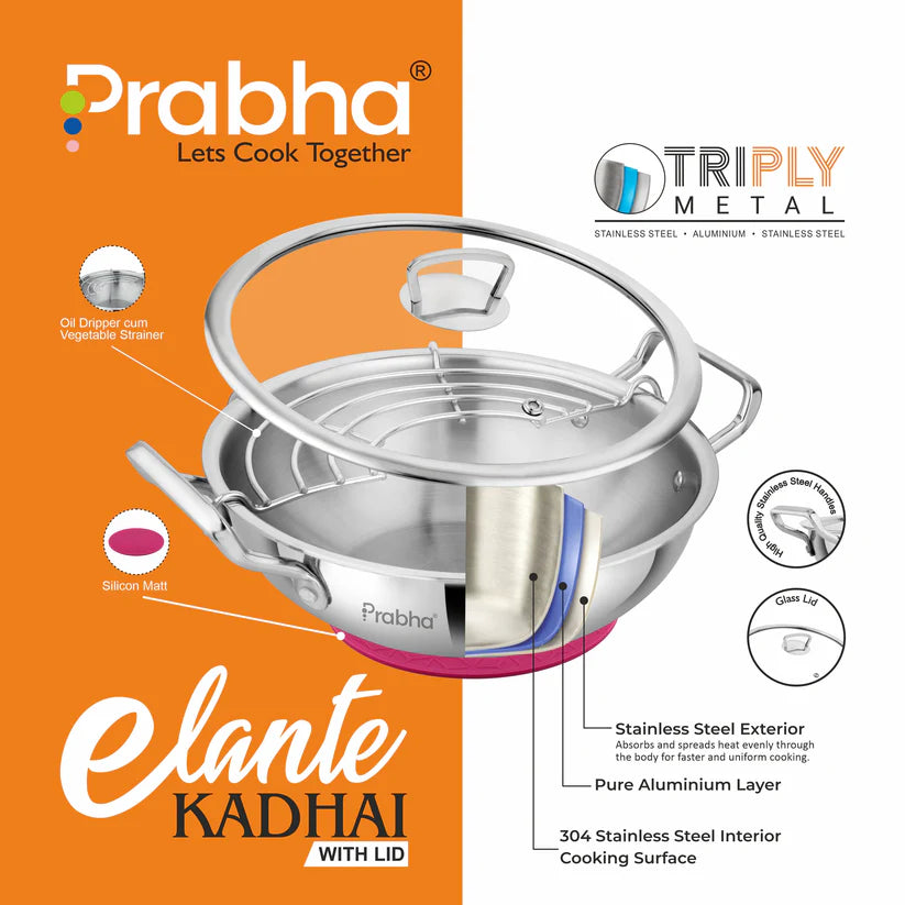 Prabha triply stainless kadai with oil drainer