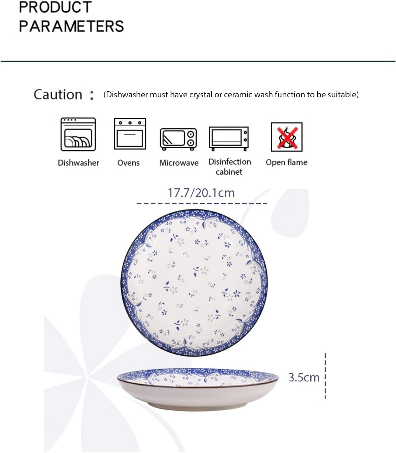 Decopride 10pc ceramic service set with Blue Floral Print Serving Plates