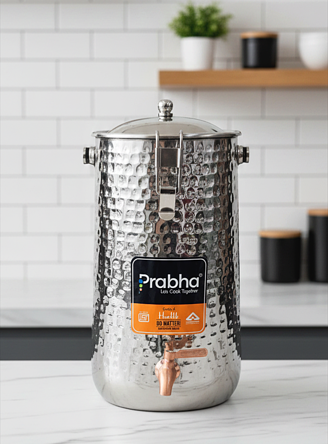 Prabha Hammered Water Container 10 Liters with Tap
