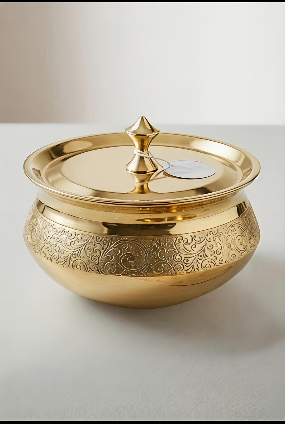 Hand-Etched Pure Brass Handi Set with Lids | Traditional Handcrafted Pital Cookware & Serveware (600ml, 1750ml, 3500ml)