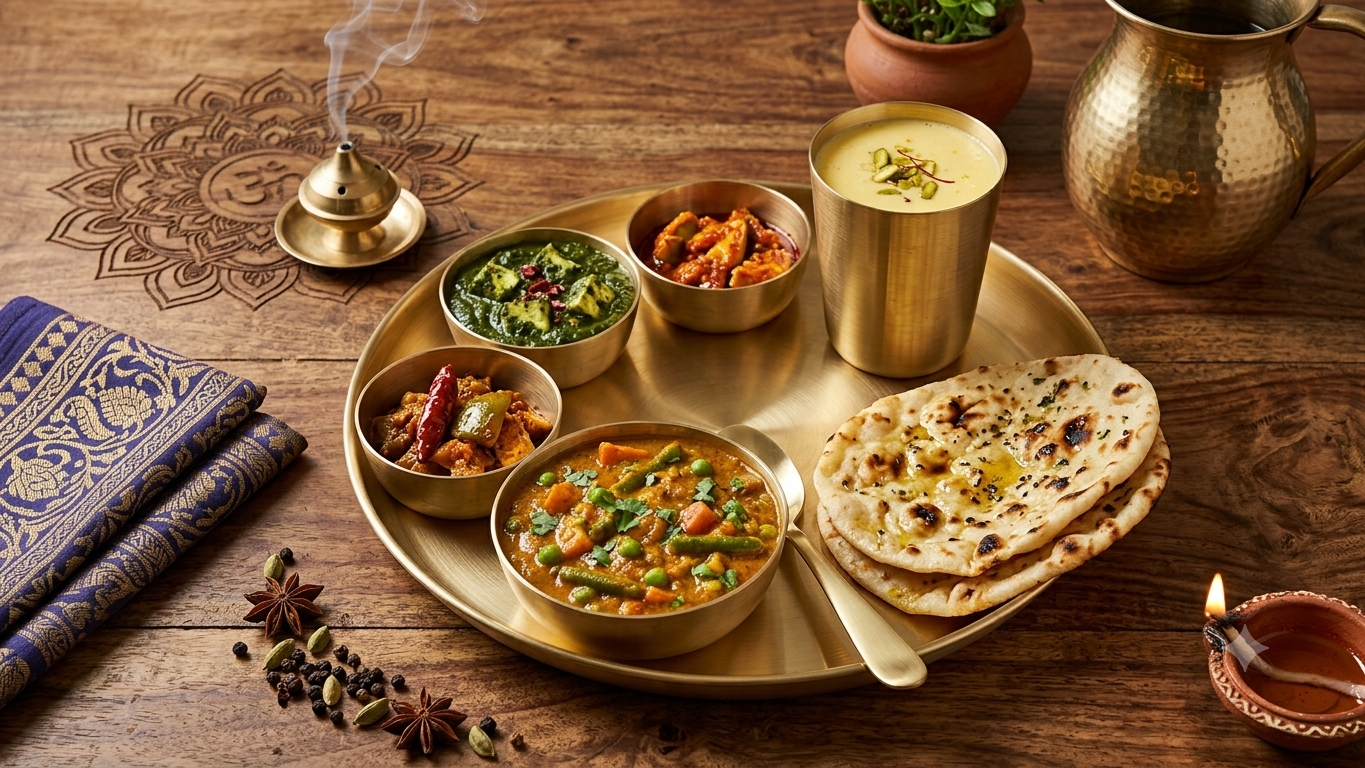 Lily Legacy 100% Pure Brass Thali Set – Handcrafted Traditional Indian Dinnerware Set (6 Pieces)