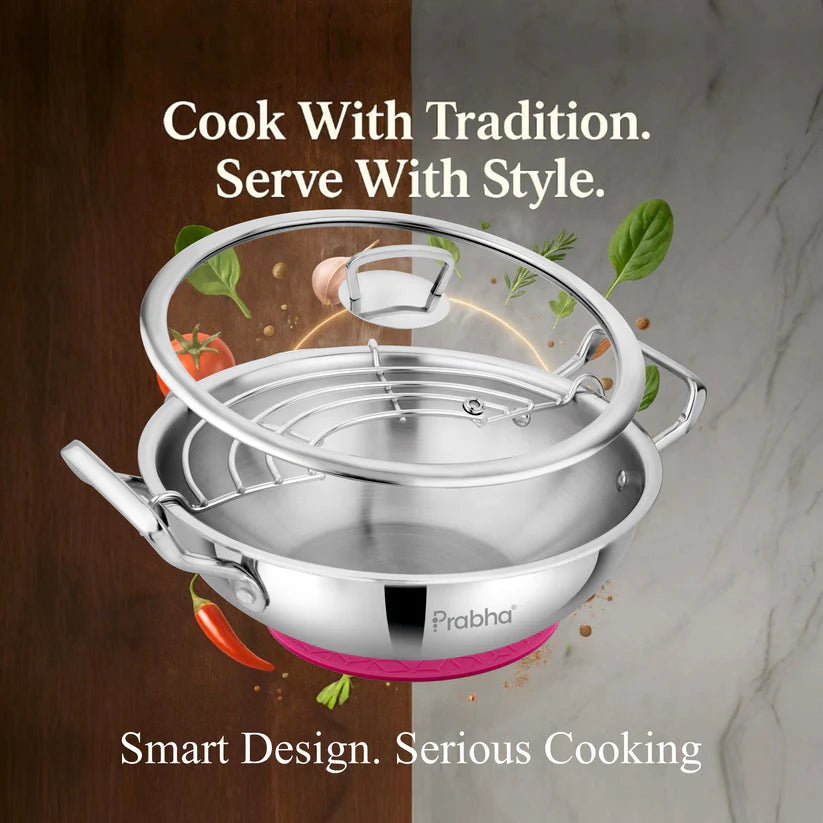 Prabha triply stainless kadai with oil drainer
