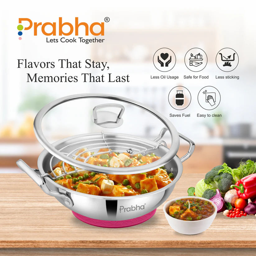 Prabha triply stainless kadai with oil drainer