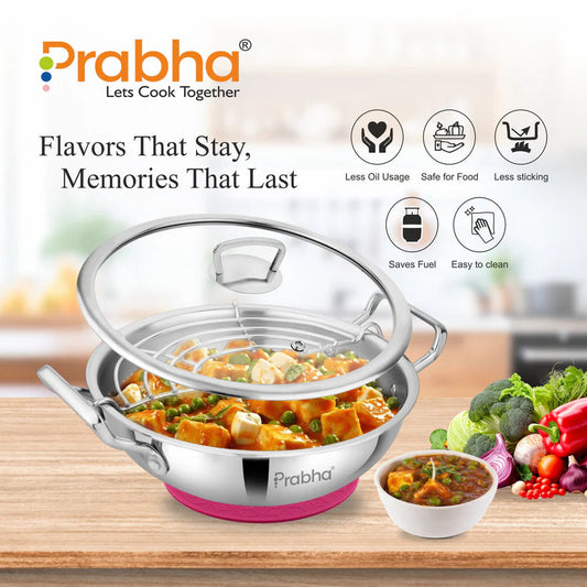 Prabha triply stainless kadai with oil drainer