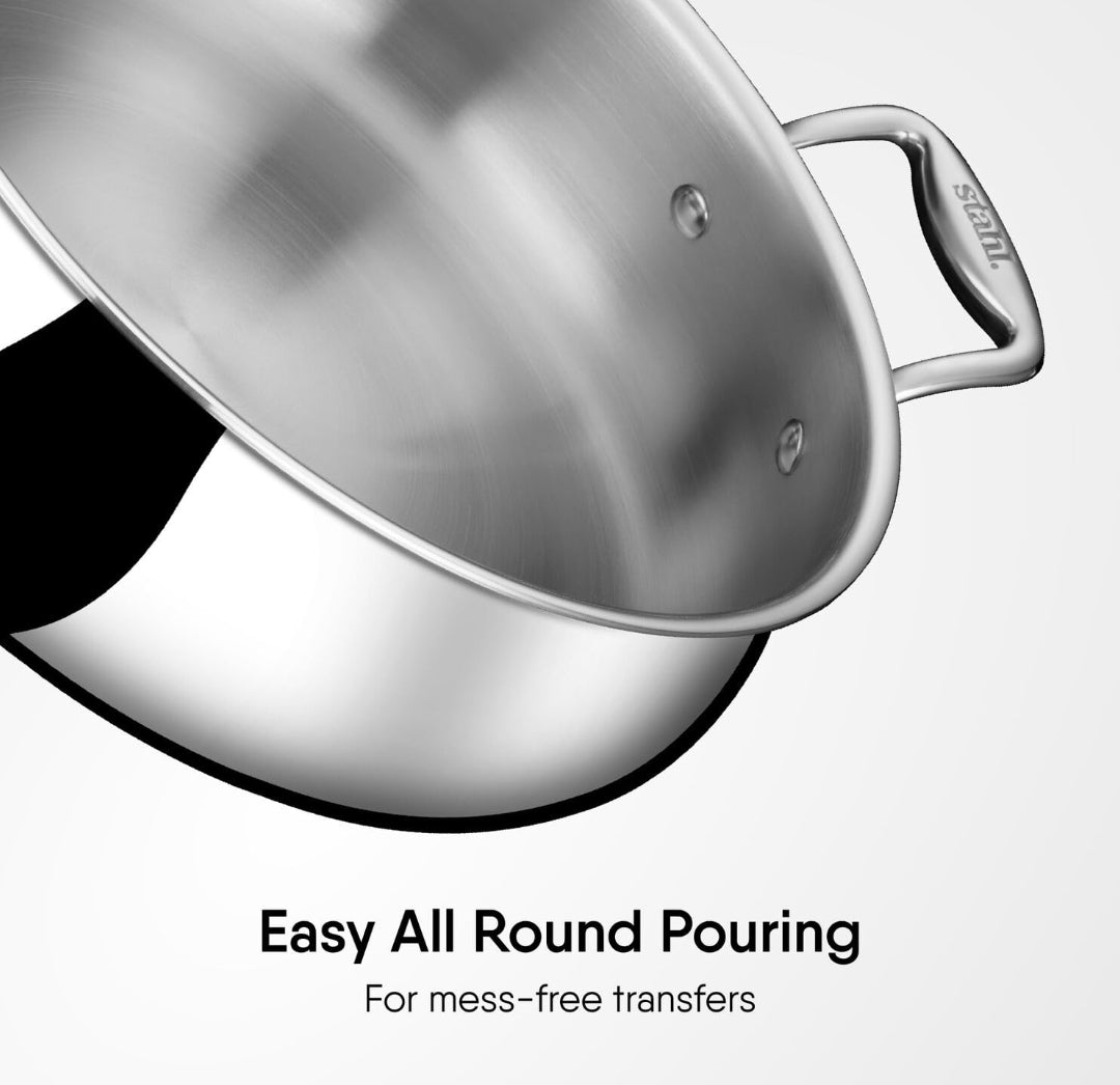 Stahl Triply Stainless Steel Biryani Handi with Dual lid, Steel Lid for Dum & Glass Lid for Serving