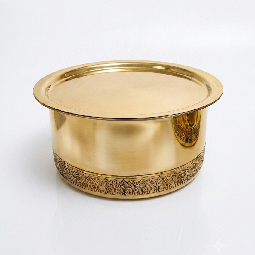 Premium Engraved Brass Tope with Lid | Traditional Handmade Brass Cookware (Limited Edition)