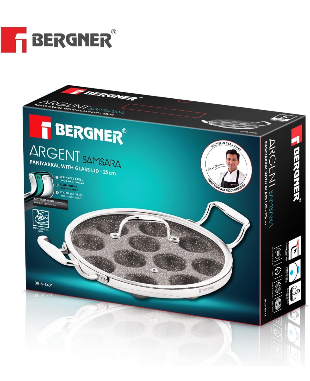 Argent Samsara Tri-Ply Stainless Steel Round Paniyarakkal with 11 Pits (25cm Diameter) - Induction Bottom