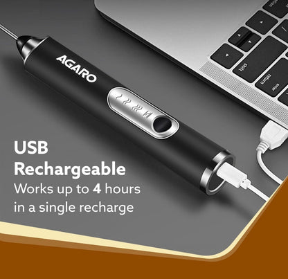 AGARO Royal Milk Frother, 3-Speed Electric Frother for Coffee with Whisk and Frother, Frother Mixer, Stand-up Design, for Cream (Whisk Milk frother), Rechargeable, Stainless Steel