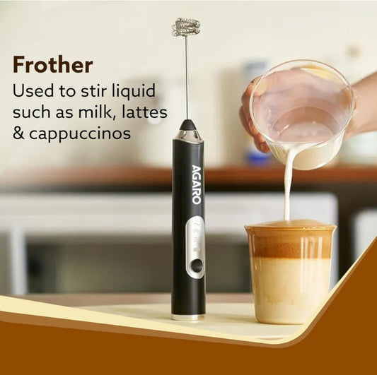 AGARO Royal Milk Frother, 3-Speed Electric Frother for Coffee with Whisk and Frother, Frother Mixer, Stand-up Design, for Cream (Whisk Milk frother), Rechargeable, Stainless Steel
