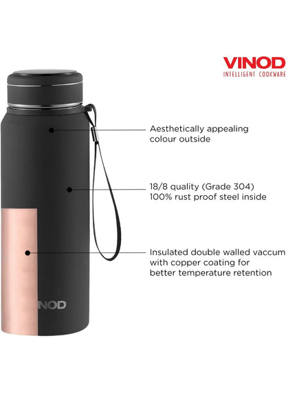 Vinod Bolt Vacuum Insulated Stainless Steel Water Bottle - 850ml | Copper Coating | Hot and Cold