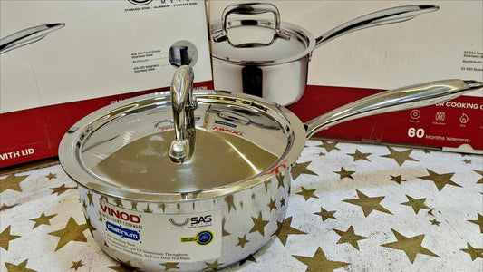 Vinod stainless steel Triply saucepan with lid