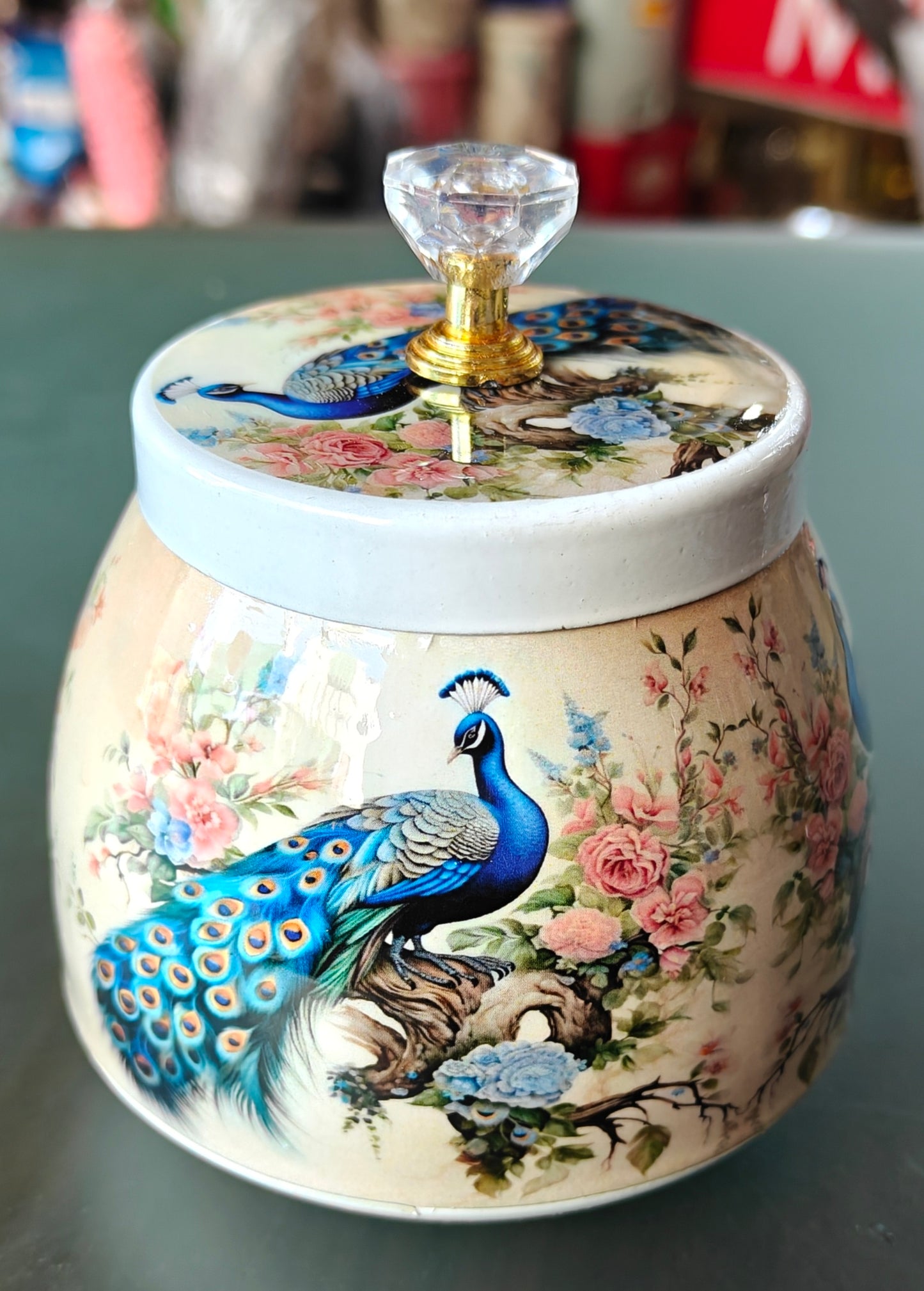 Peacock metal jar beautified with resin art(10 pc set).