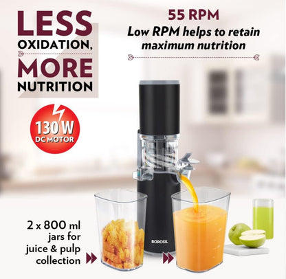 Borosil Easy Juice Cold Press Slow Juicer - 130watt