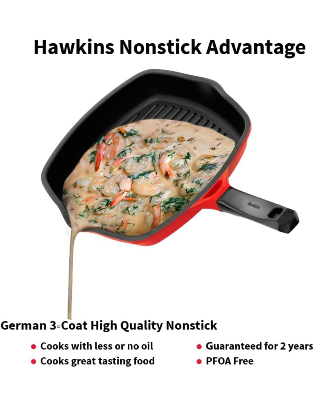 Hawkins 30 cm Grill Pan, Non Stick Die Cast Grilling Pan with Glass Lid, Square Grill Pan for Gas Stove, Ceramic Coated Pan, Roast Pan