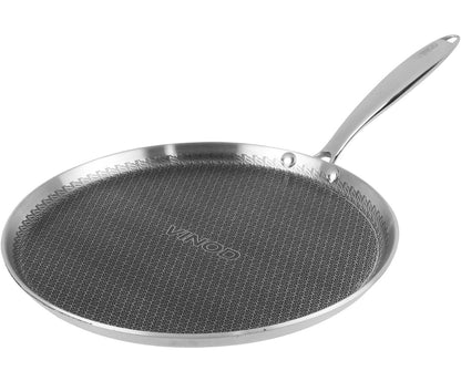 Vinod SAS Pro Platinum Triply Stainless Steel Dosa Tawa -  4.0 mm Thick | Hexa Design | Metal Spoon Friendly | Riveted Handle | Gas, Induction Base | 5-Year Warranty