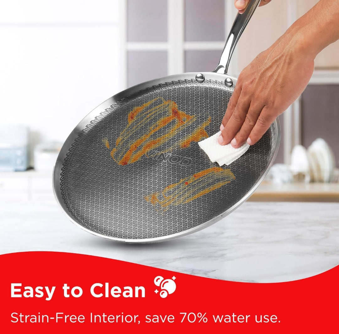 Vinod SAS Pro Platinum Triply Stainless Steel Dosa Tawa -  4.0 mm Thick | Hexa Design | Metal Spoon Friendly | Riveted Handle | Gas, Induction Base | 5-Year Warranty