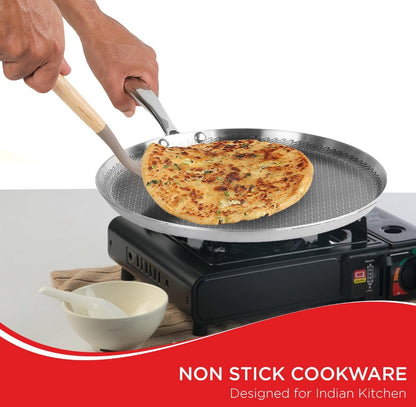 Vinod SAS Pro Platinum Triply Stainless Steel Dosa Tawa -  4.0 mm Thick | Hexa Design | Metal Spoon Friendly | Riveted Handle | Gas, Induction Base | 5-Year Warranty