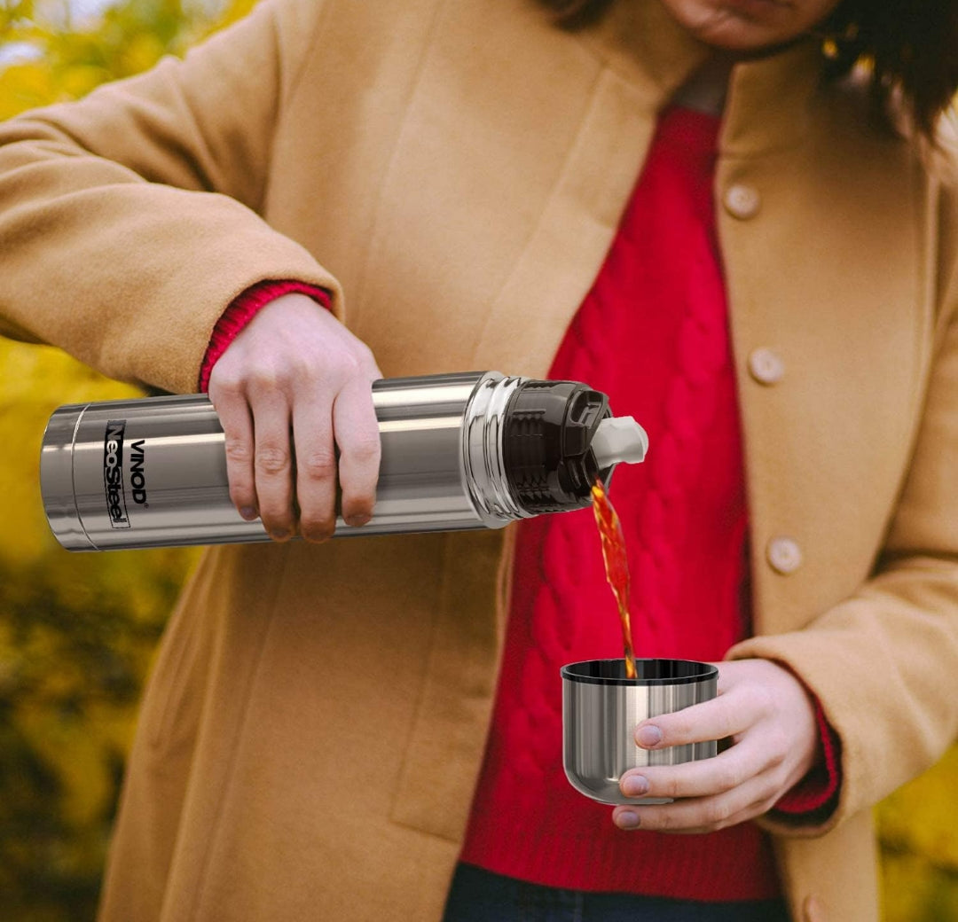 Vinod Bullet Stainless Steel Flask| Double Wall Insulated Steel Flask| Hot & Cold Water Bottle1000 ml