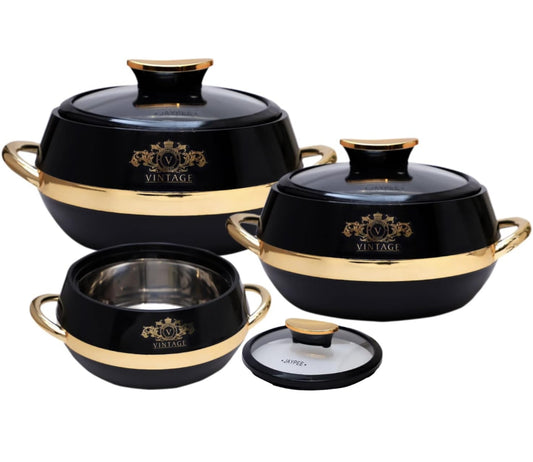 JAYPEE Vintage Set of 3 Casserole 2000 ml, 1500 ml and 1000 ml Black Casserole Set Stainless Steel
