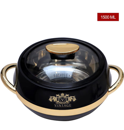 JAYPEE Vintage Set of 3 Casserole 2000 ml, 1500 ml and 1000 ml Black Casserole Set Stainless Steel