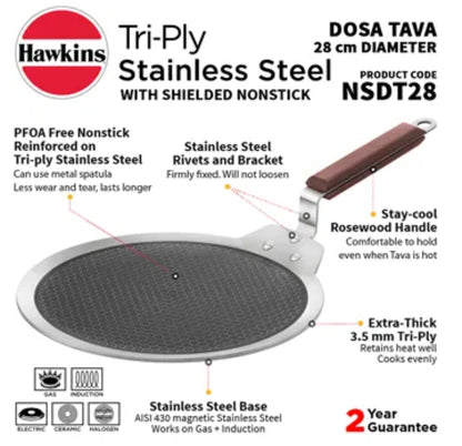 Hawkins Tri-ply Dosa Tava with Shielded Nonstick 28 cm (NSDT28)