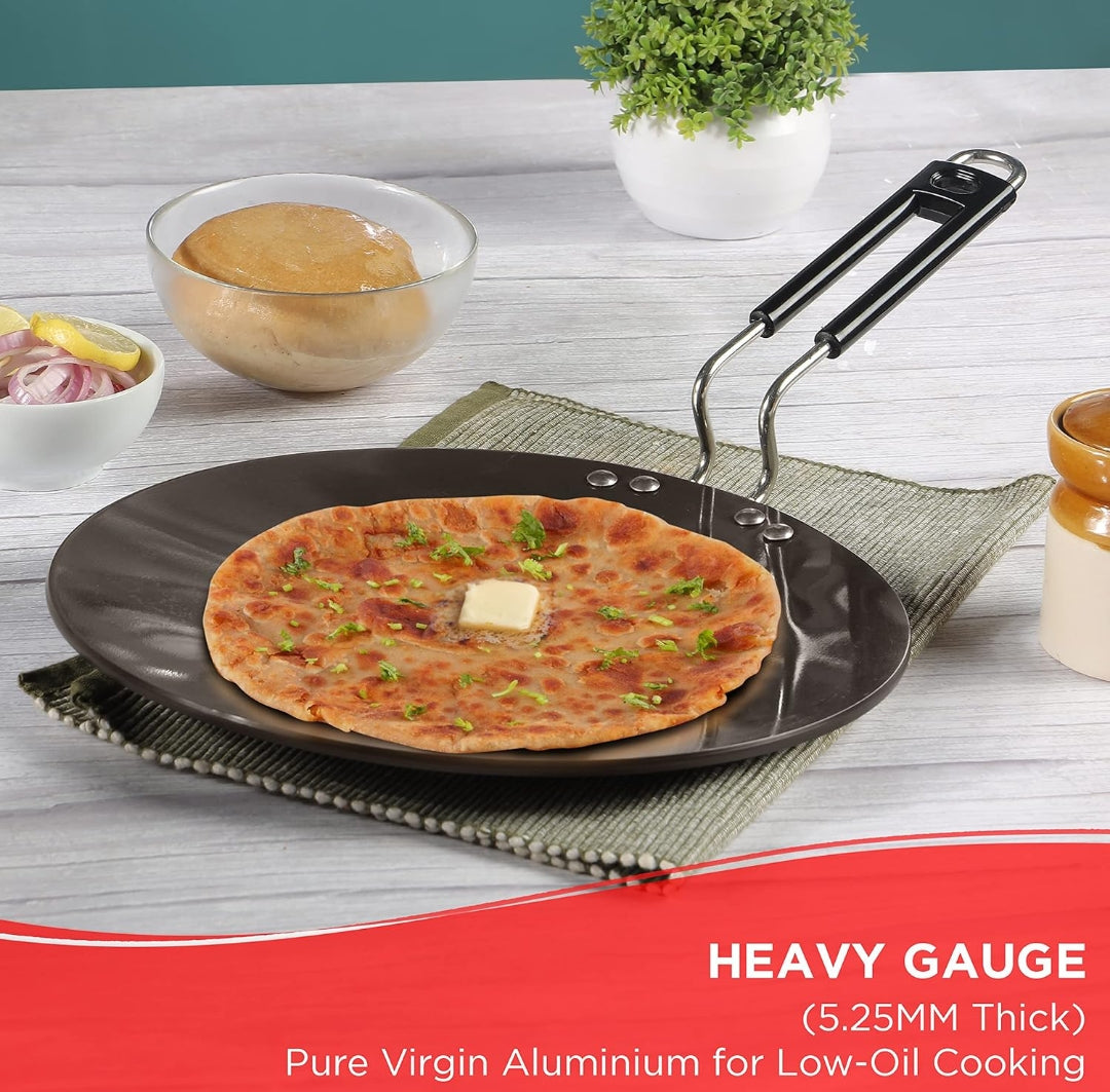 Vinod Black Pearl Plus Hard Anodised | Induction base | Flat Roti Tawa - 26.5 cm | 5.25mm Thick