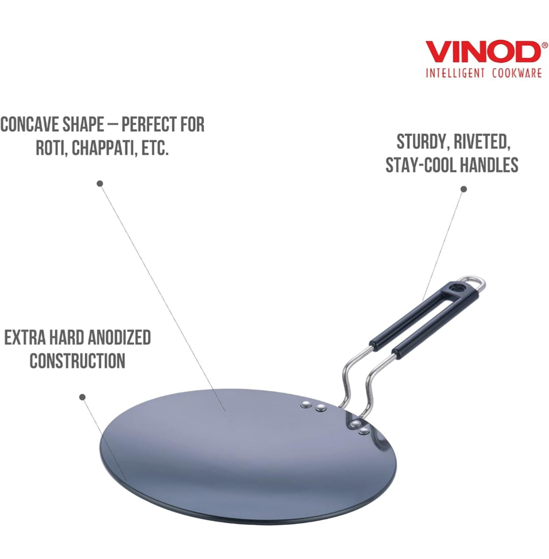Vinod Black Pearl Hard Anodised Flat Roti Tawa - 26.5 cm | 5.25mm Thick