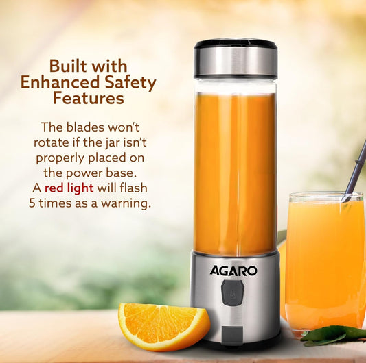 AGARO Galaxy Portable Blender, 450ml, For Smoothies, Shakes, 126W, 3000 mAh Battery.