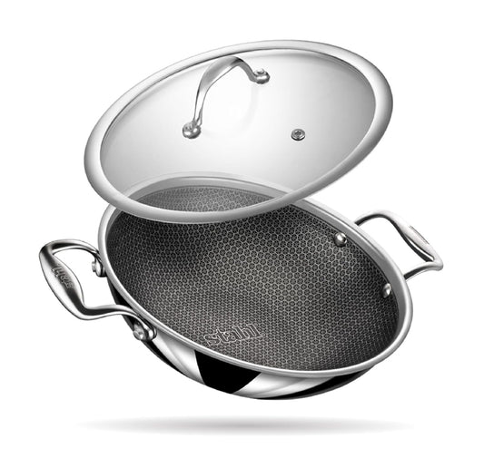 Stahl honeycomb deep Kadai with glass lid