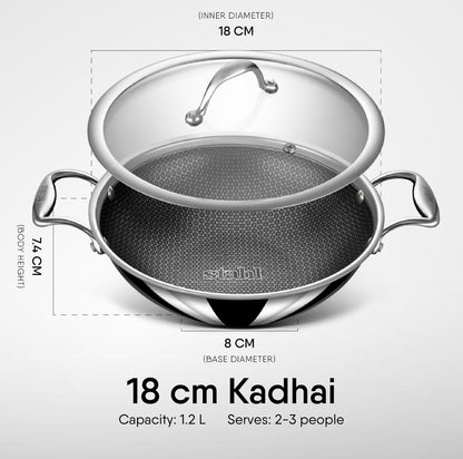 Stahl honeycomb deep Kadai with glass lid