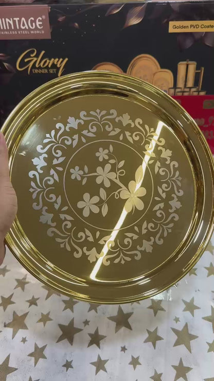 Mintage Glory 61-Piece Premium Stainless Steel Dinner Set – Luxury Golden PVD Coated with Laser Etched Design