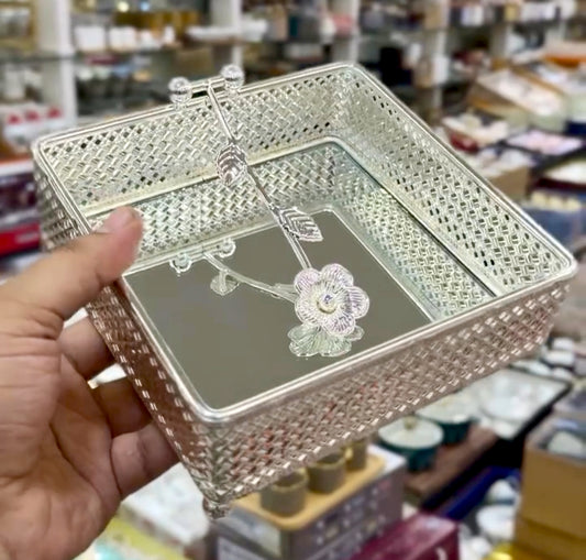 Napkin/Tissue holder Silver Coated with glass base.