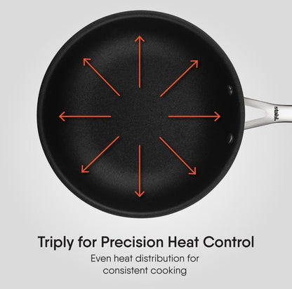 Stahl Artisan Schild Frypan Triply Stainless Steel + PEEK-Reinforced Non-Stick Fry Pan | Induction & Gas Compatible | with Glass Lid
