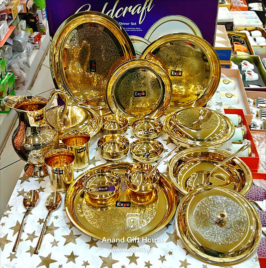 Expo 51pc pure brass dinner set with etching work