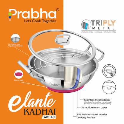 Prabha triply stainless kadai with oil drainer