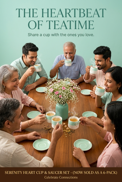 Premium Ceramic Cup-Saucer Set (6 Cups & 6 Saucers, Mint Green and Pink)