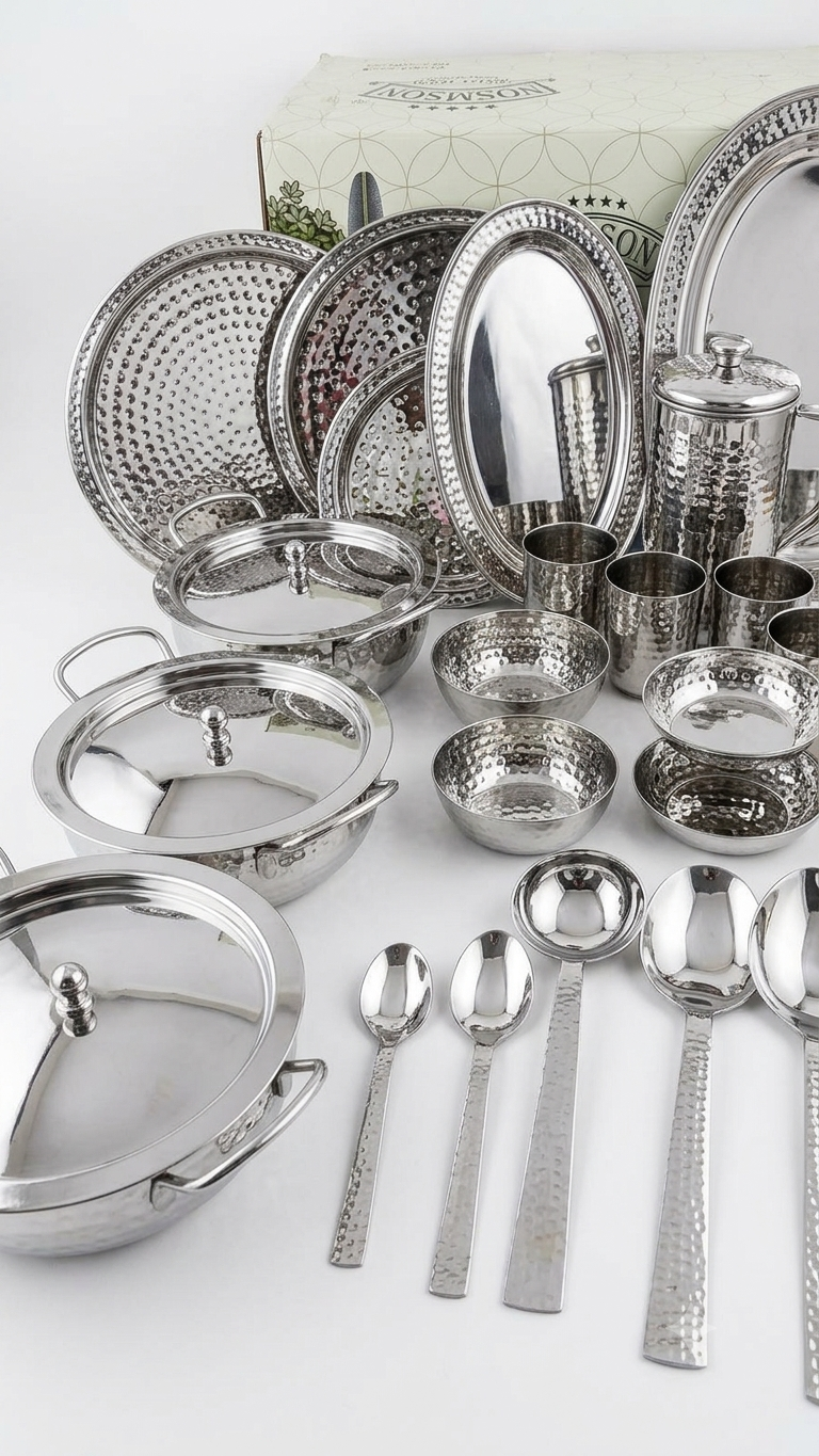 Ramson Hammered Stainless Steel 51pc Dinner Set (Premium Heavy-Gauge Craftsmanship)
