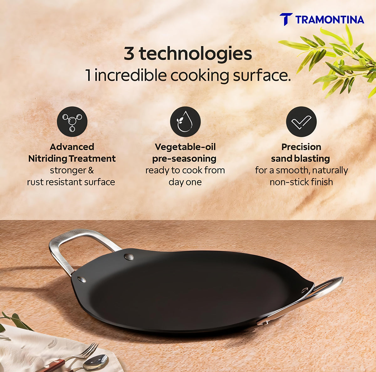 Tramontina Heritage Rust-Resistant Iron Dosa Tawa -Double handle